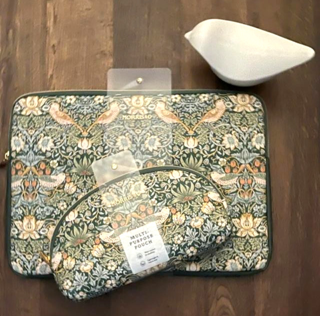 NEW William Morris & Co STRAWBERRY THIEF~ LAPTOP SLEEVE & POUCH~ 2/SET SUPERB