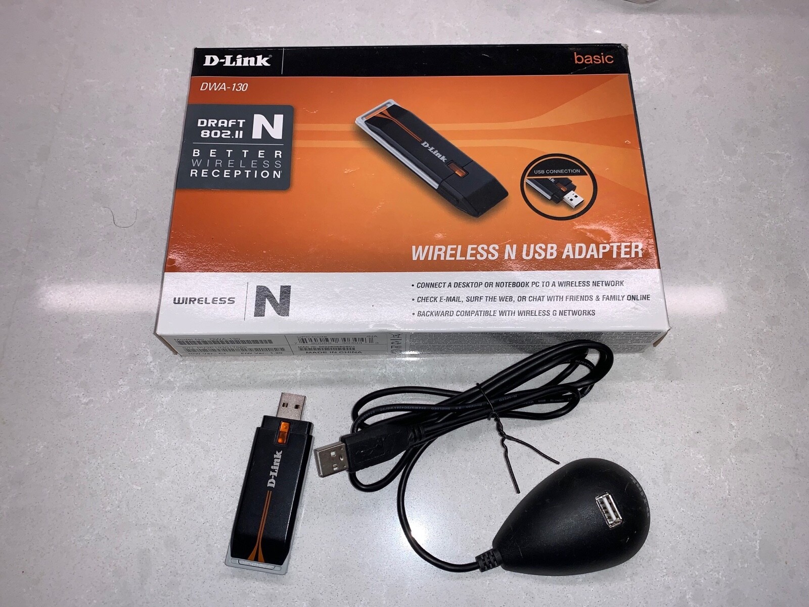 D-Link DWA-130 Wireless N USB Adapter New open box item - for laptop and desktop