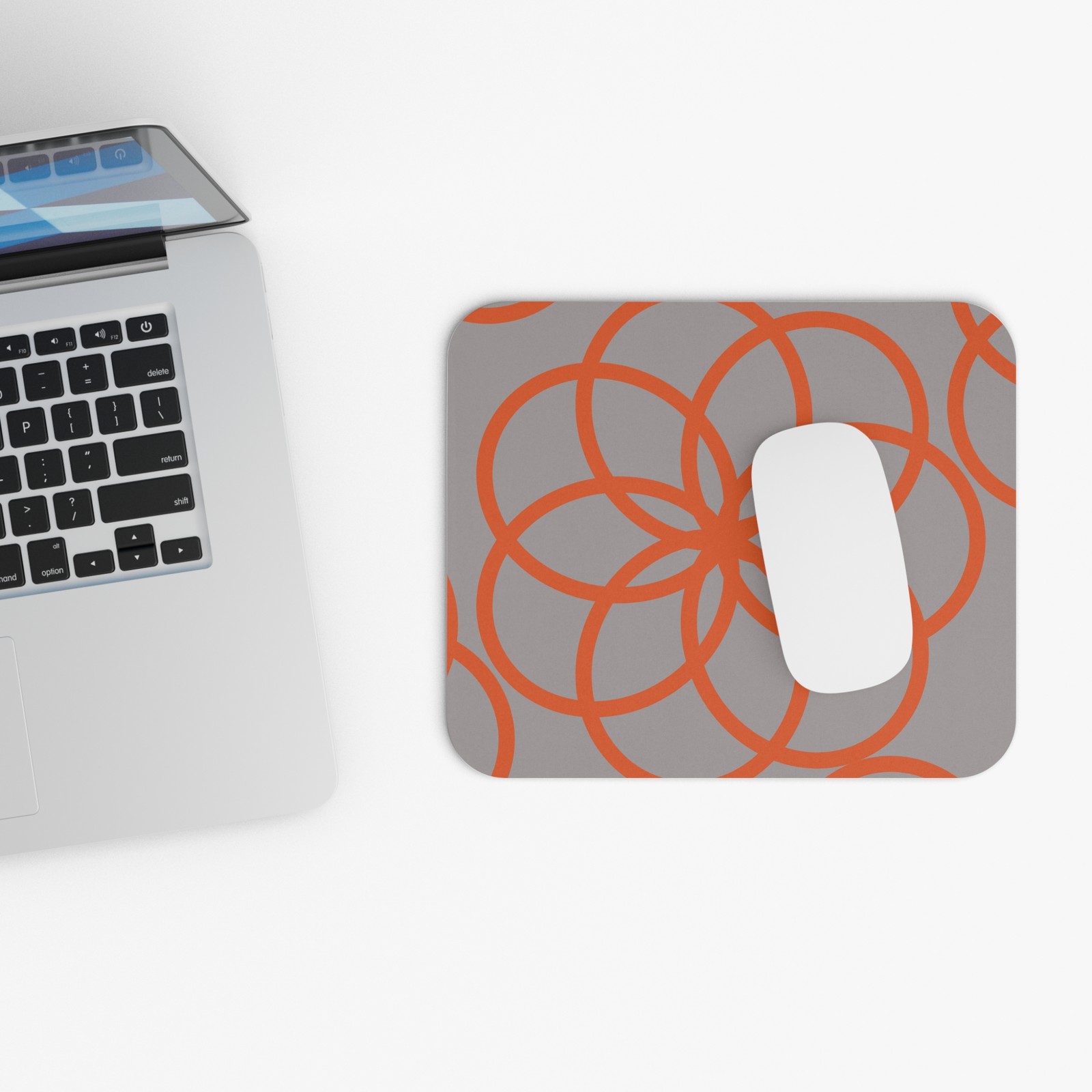 mouse pad-Interlocking Flower Circles  | Geometric Orange Grey