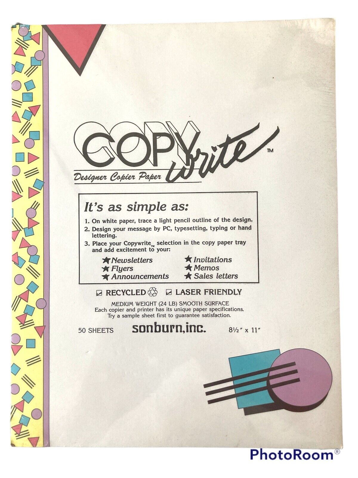 VINTAGE 1980’s Sonburn Copy Write Designer Paper 50 Sheets 8.5”x11” SEALED NEW