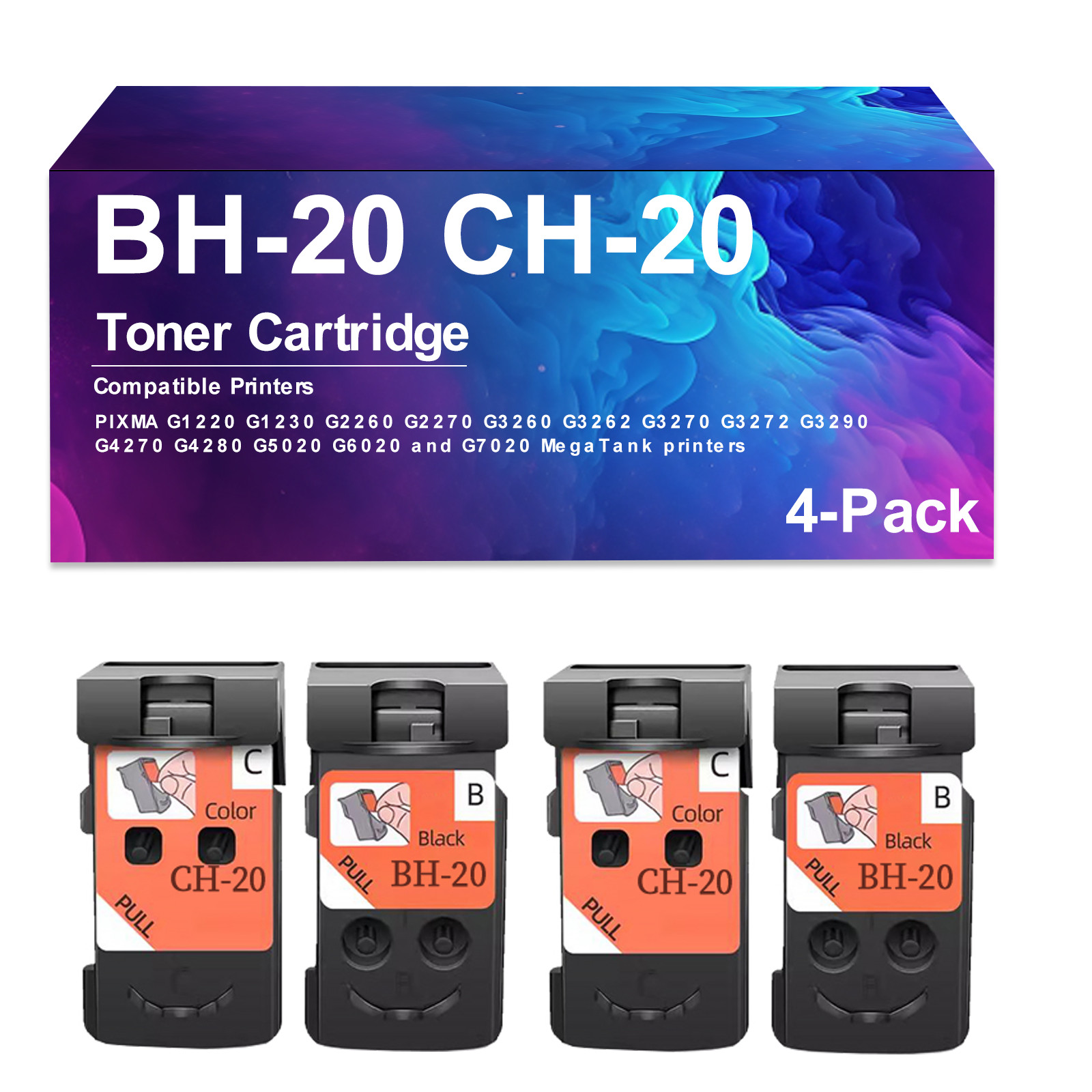4 Pack BH-20 CH-20 Toner Cartridge  for PIXMA G1220 G1230 G2260 G2270 G3260