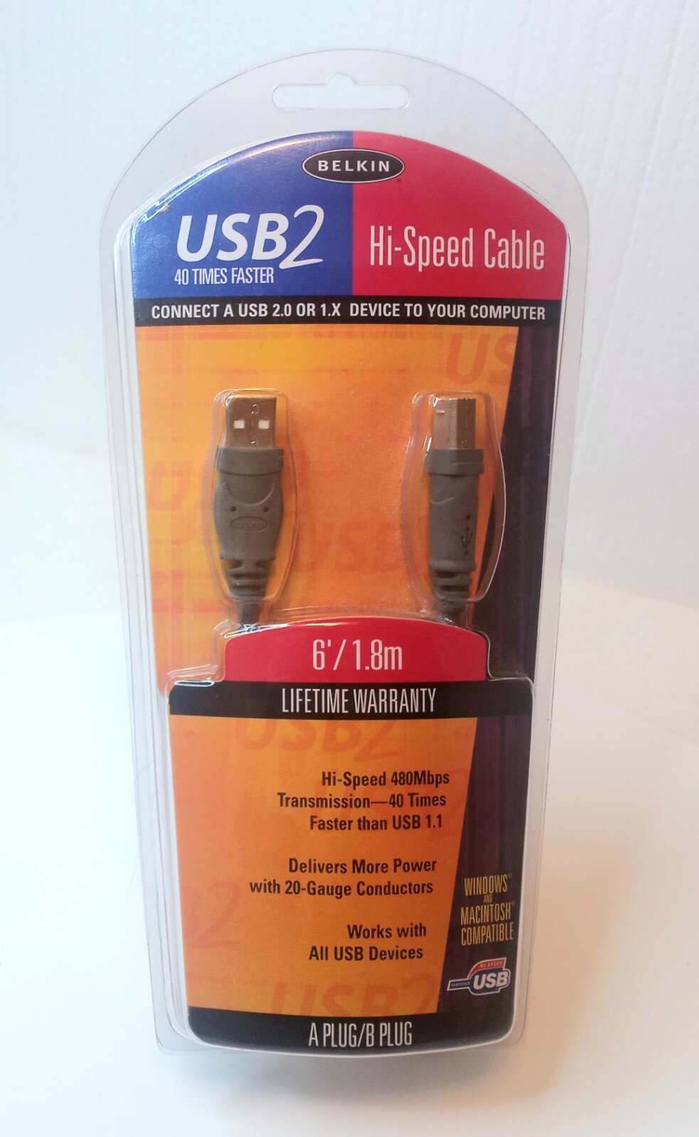 BRAND NEW Belkin Pro USB 2 Hi-Speed 480Mbps USB Cable Device 6ft F3U133-06