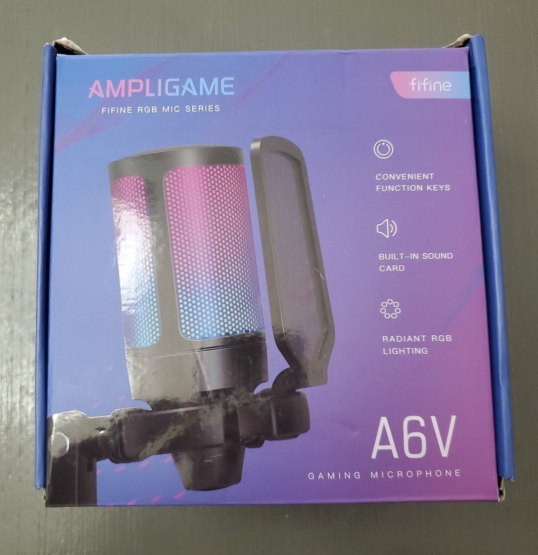 FIFINE USB Pink Gaming Microphone Kit Plug & Play PC AmpliGame A6T RGB Streaming