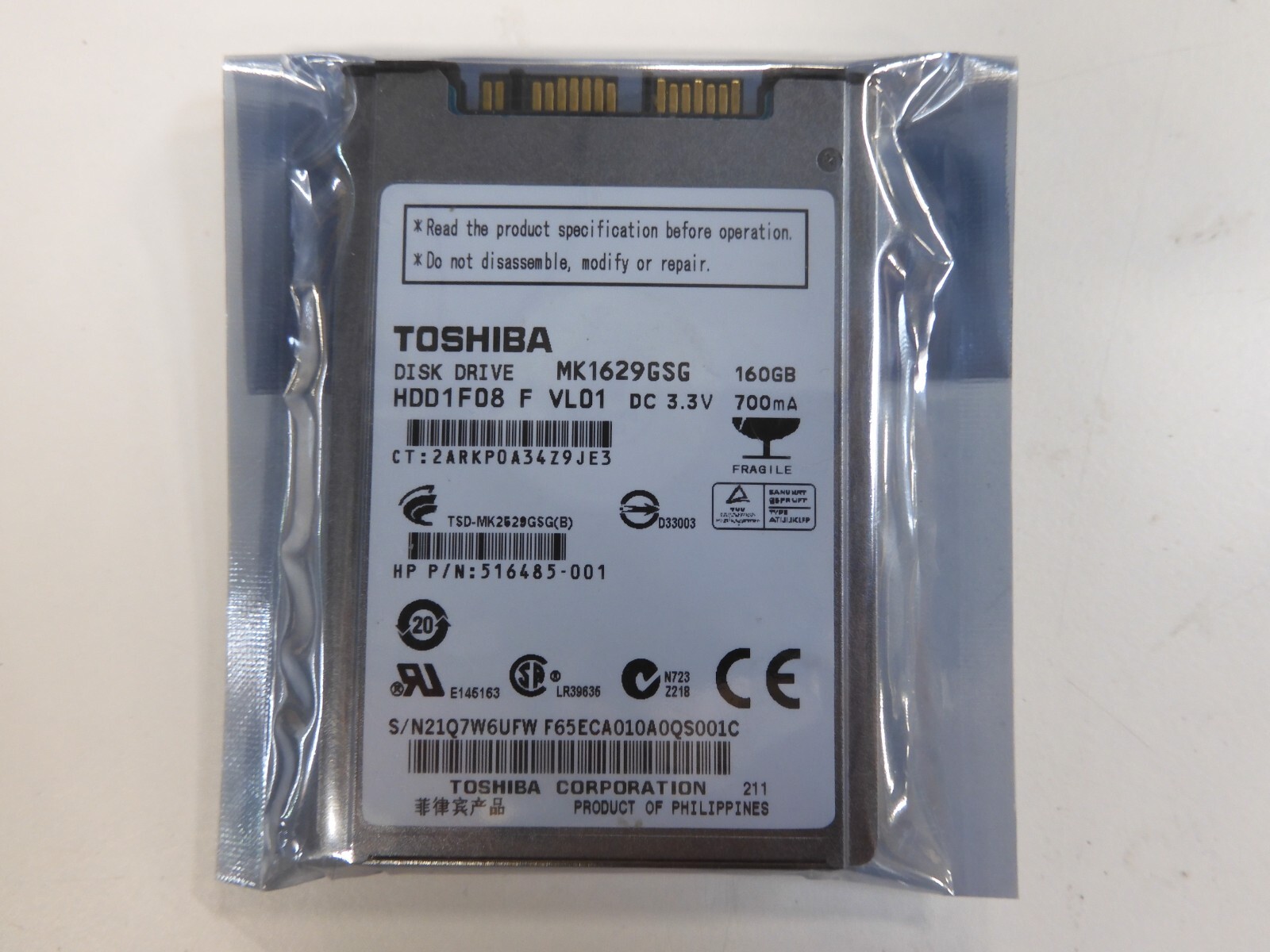 TOSHIBA MK1629GSG 160.0GB SATA 1.8" HDD. 5400 RPM.