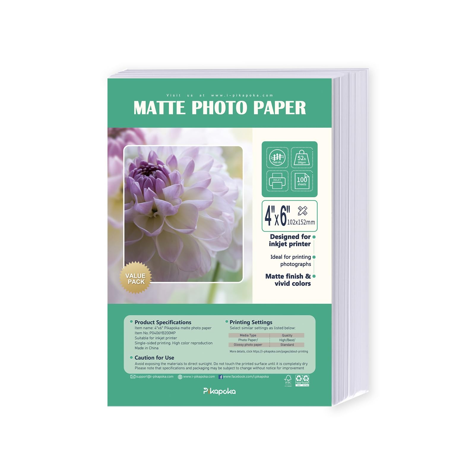 4x6 Matte Photo Printer Paper 52lb for Inkjet Printing, Thick Coated Presenta...