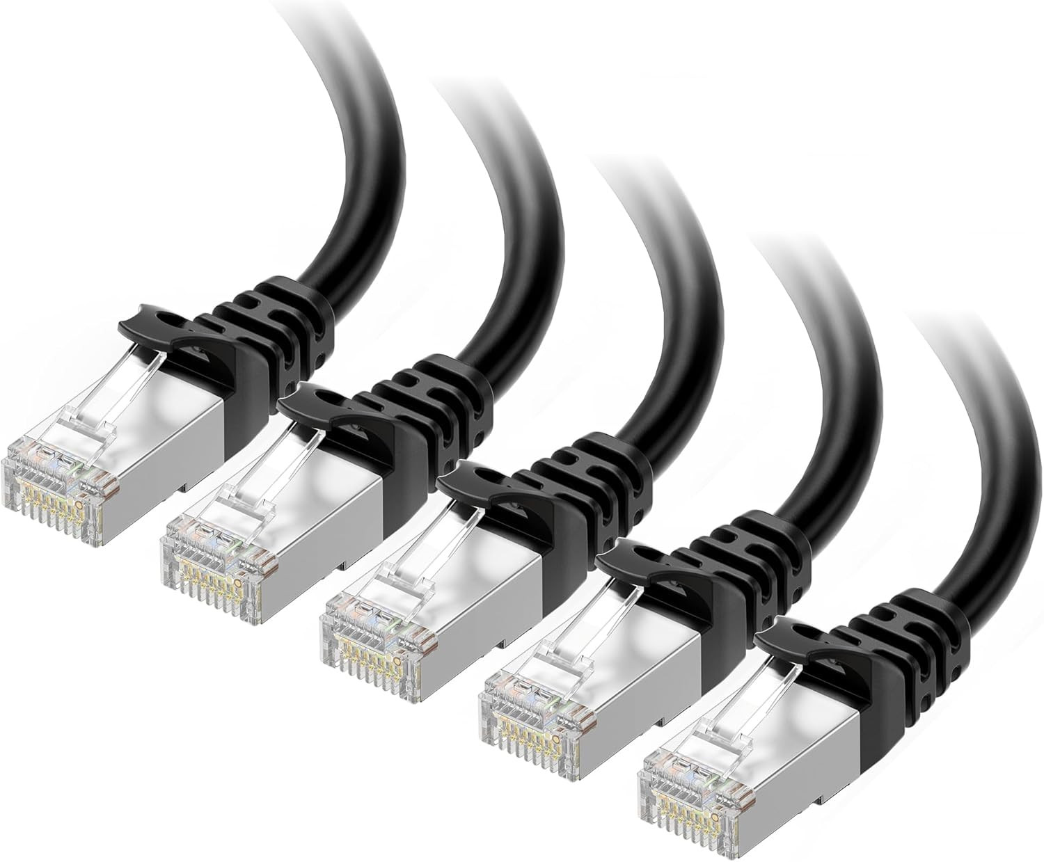 Cable Matters 10Gbps 5-Pack Snagless Short Shielded Cat 6A Ethernet Cable - 1Ft