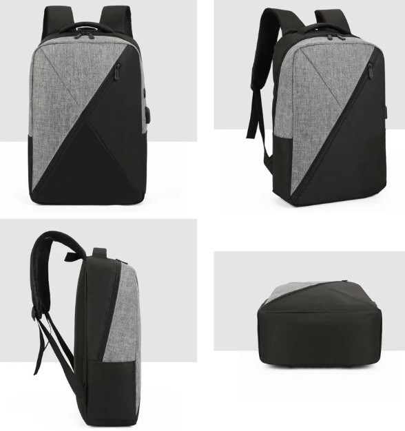 LUUTWAL Laptop Backpack Black Gray Water Repellent USB Port New