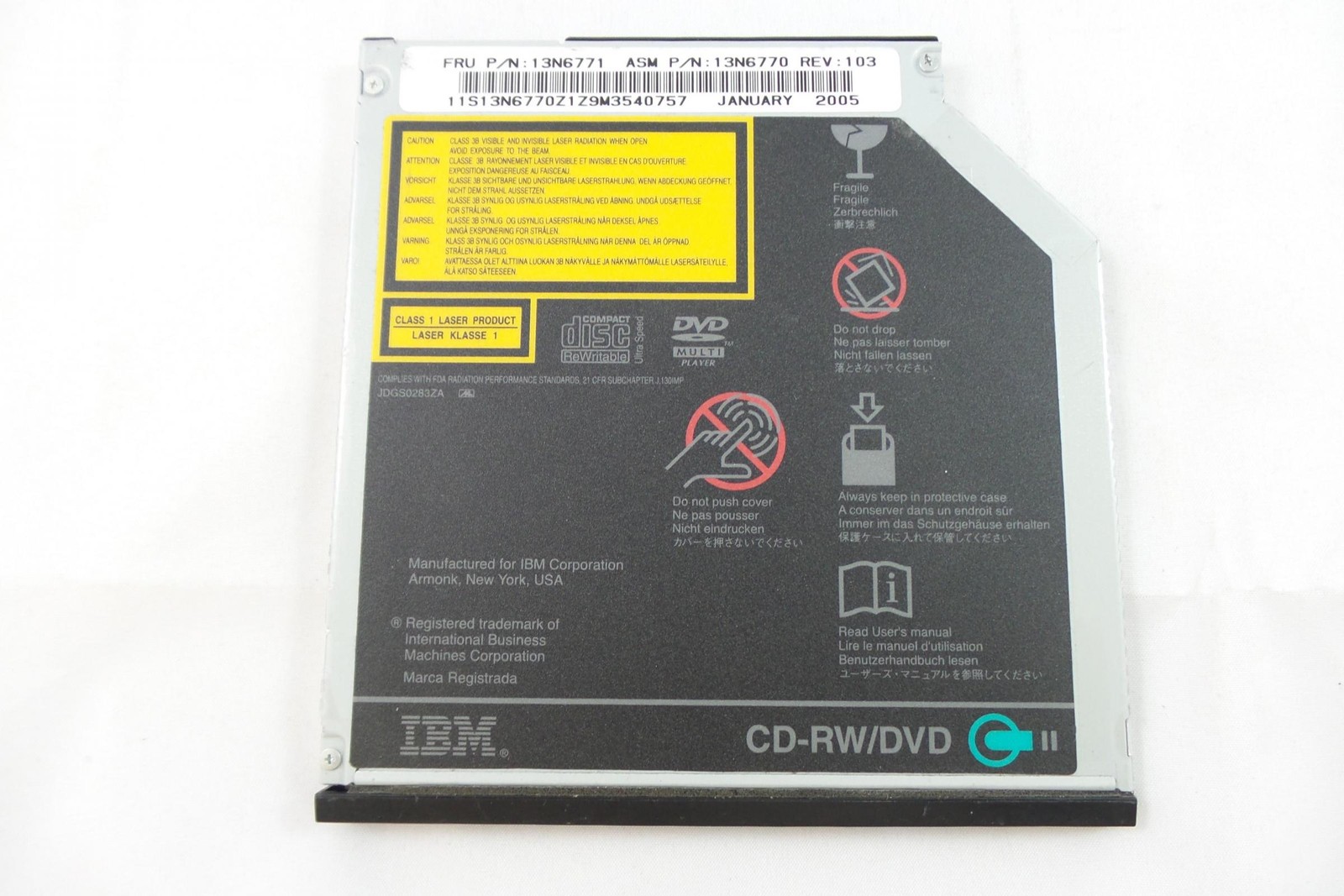 IBM UJDA755 Thinkpad CD-RW/DVD-ROM Combo II Ultrabay Slim Drive (92P6581)