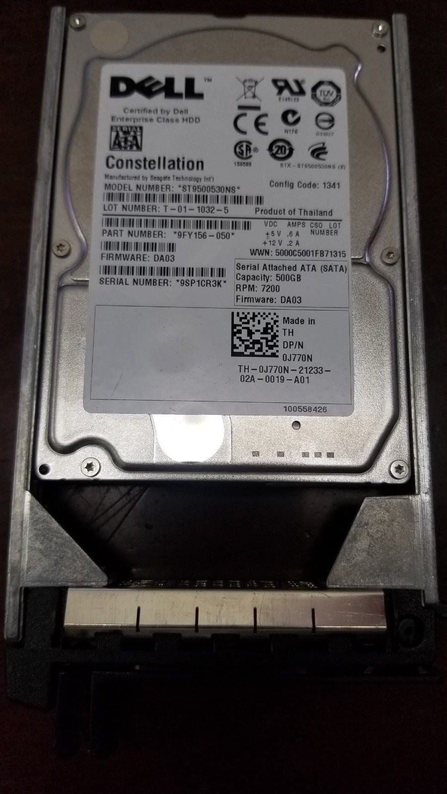 Dell J770N 500GB 7200 RPM 2.5" SATA Server HDD with Tray 