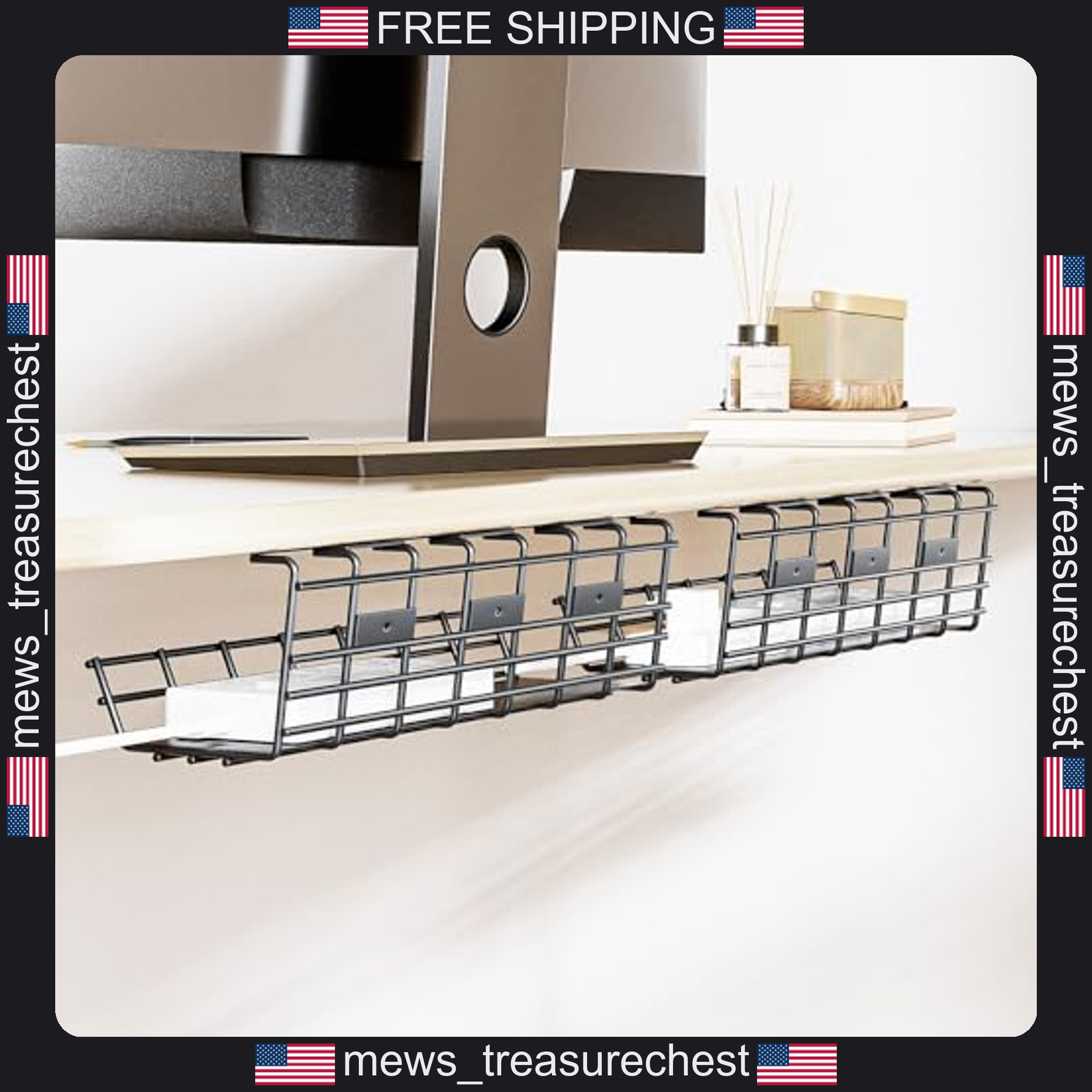 Under Desk Cable Management Tray 33in Metal Organizer for Office & Home
