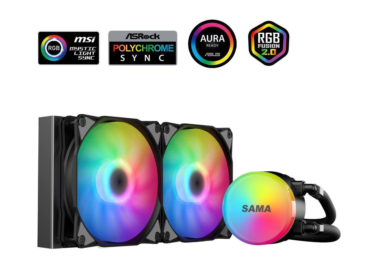 SAMA Liquid CPU Cooler Addressable RGB Pump PWM&FDB Fans AIO Water Cooler 240mm