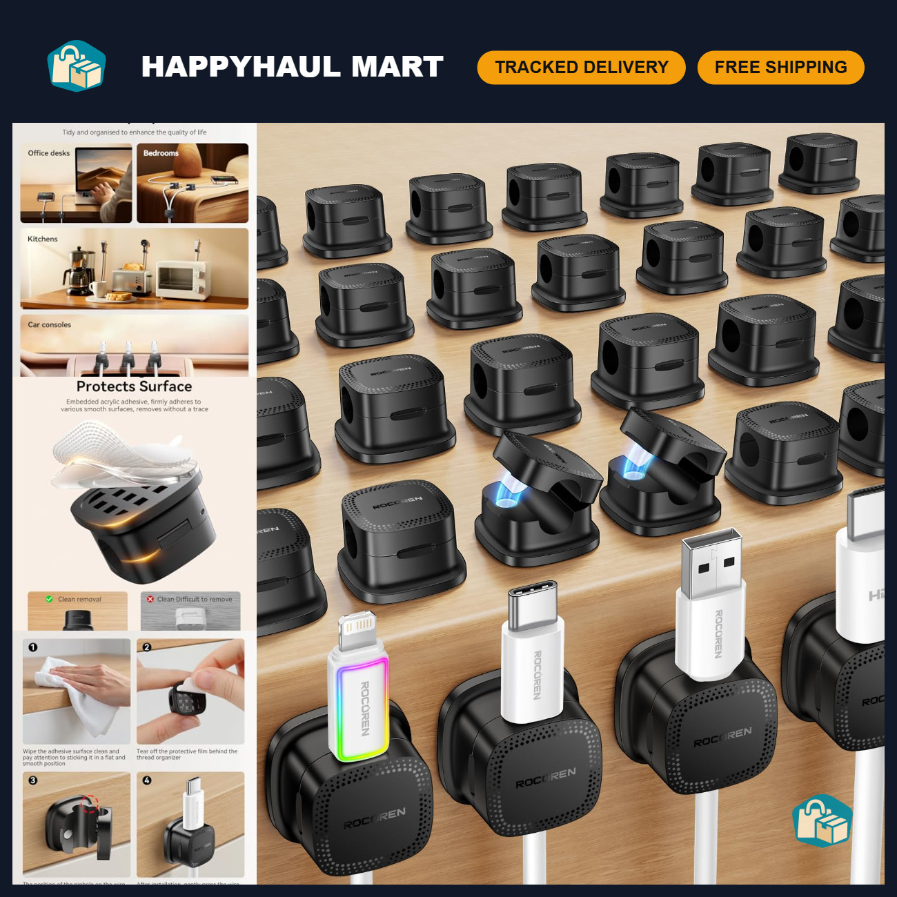30-Pack Magnetic Cable Clips - Adjustable Cord Organizer for Home & Office