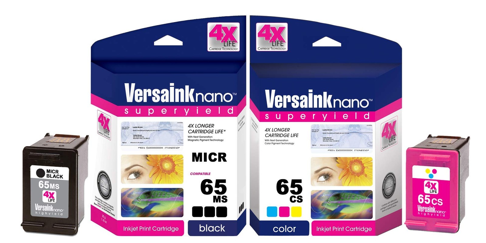 VersaInk HP 65 MICR Black & Tri-Color Ink Cartridge Combo Pack for Check