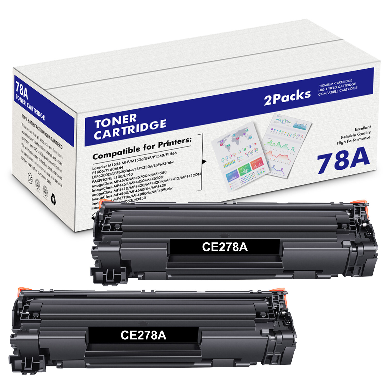 2PK CE278A 78A Ink Toner Compatible with HP LaserJet P1606dn M1536dnf MFP Black