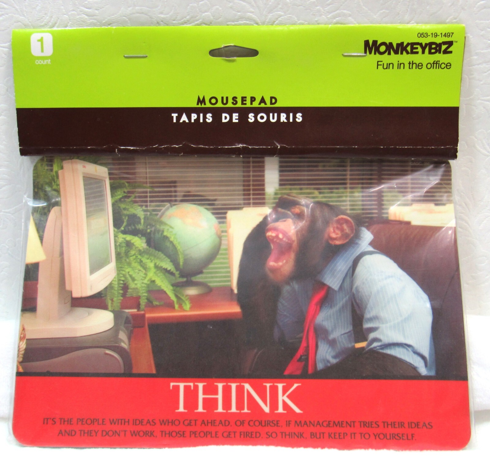 Carlton Cards Mousepad MonkeyBiz Funny Mouse Pad Fun in the Office New Vintage