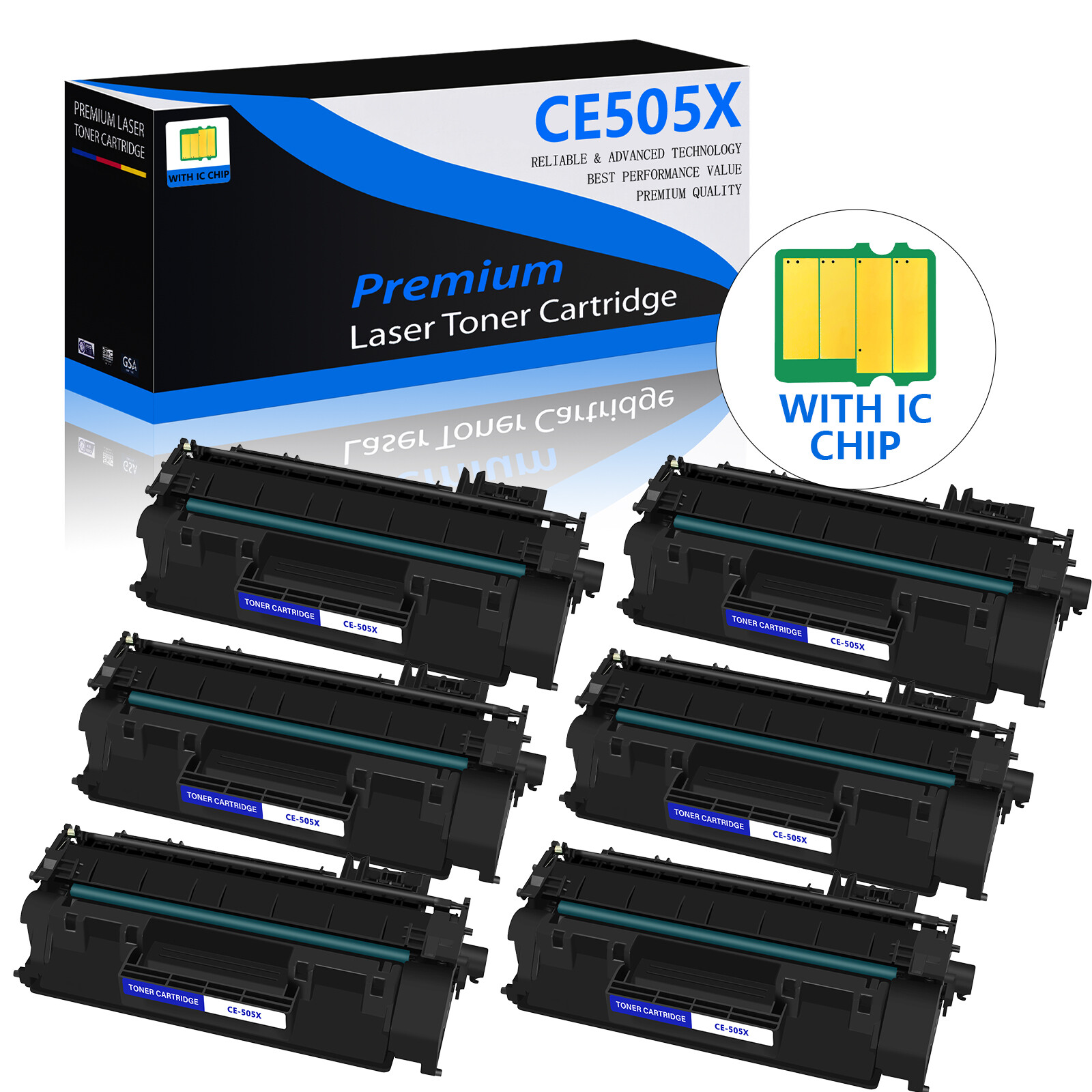 6PK High Yield Toner Cartridge For HP CE505X 05X Laserjet P2055X P2055d Printer