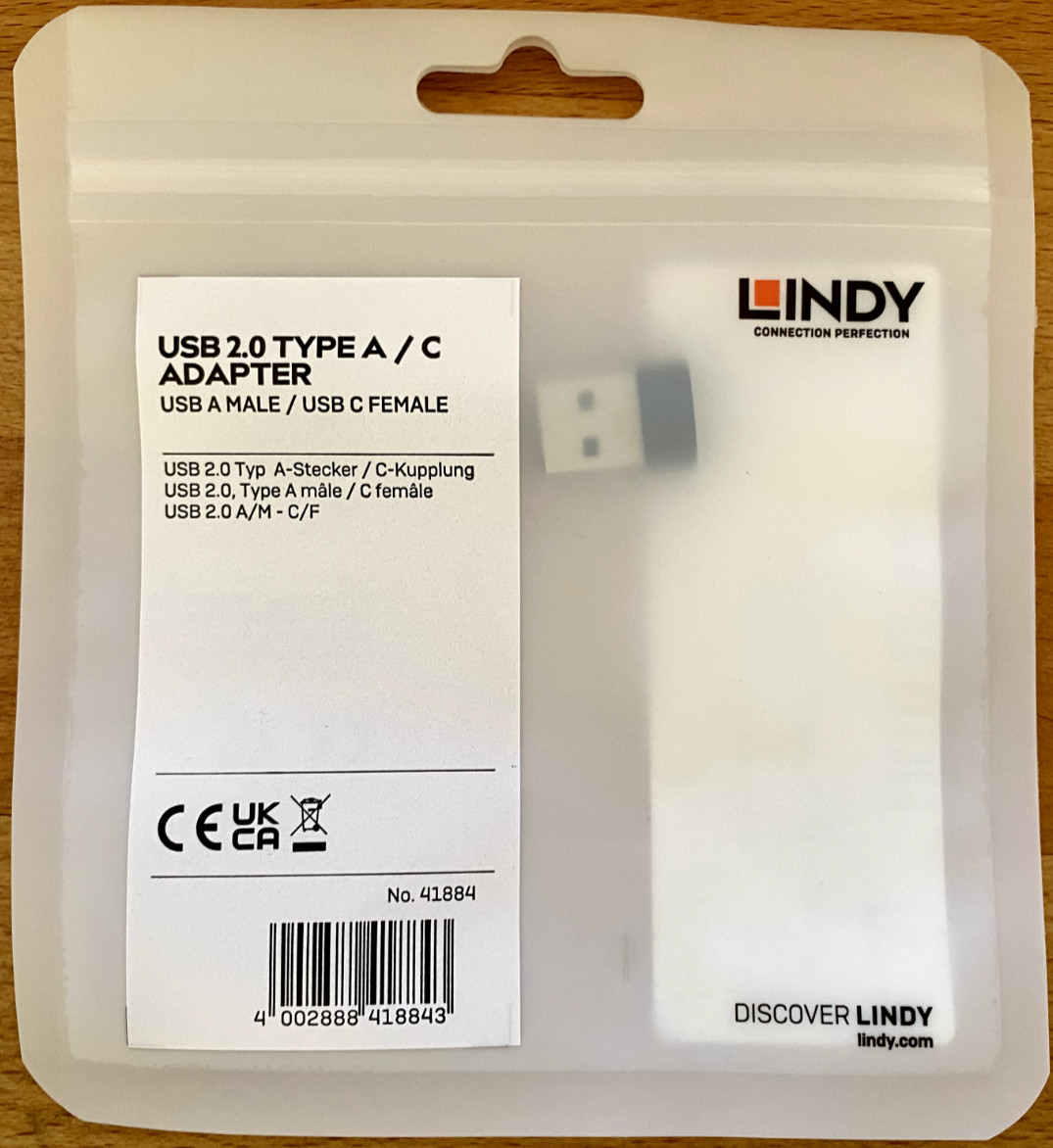 LINDY USB 2.0 TYPE A / C ADAPTER USB A MALE / USB C FEMALE