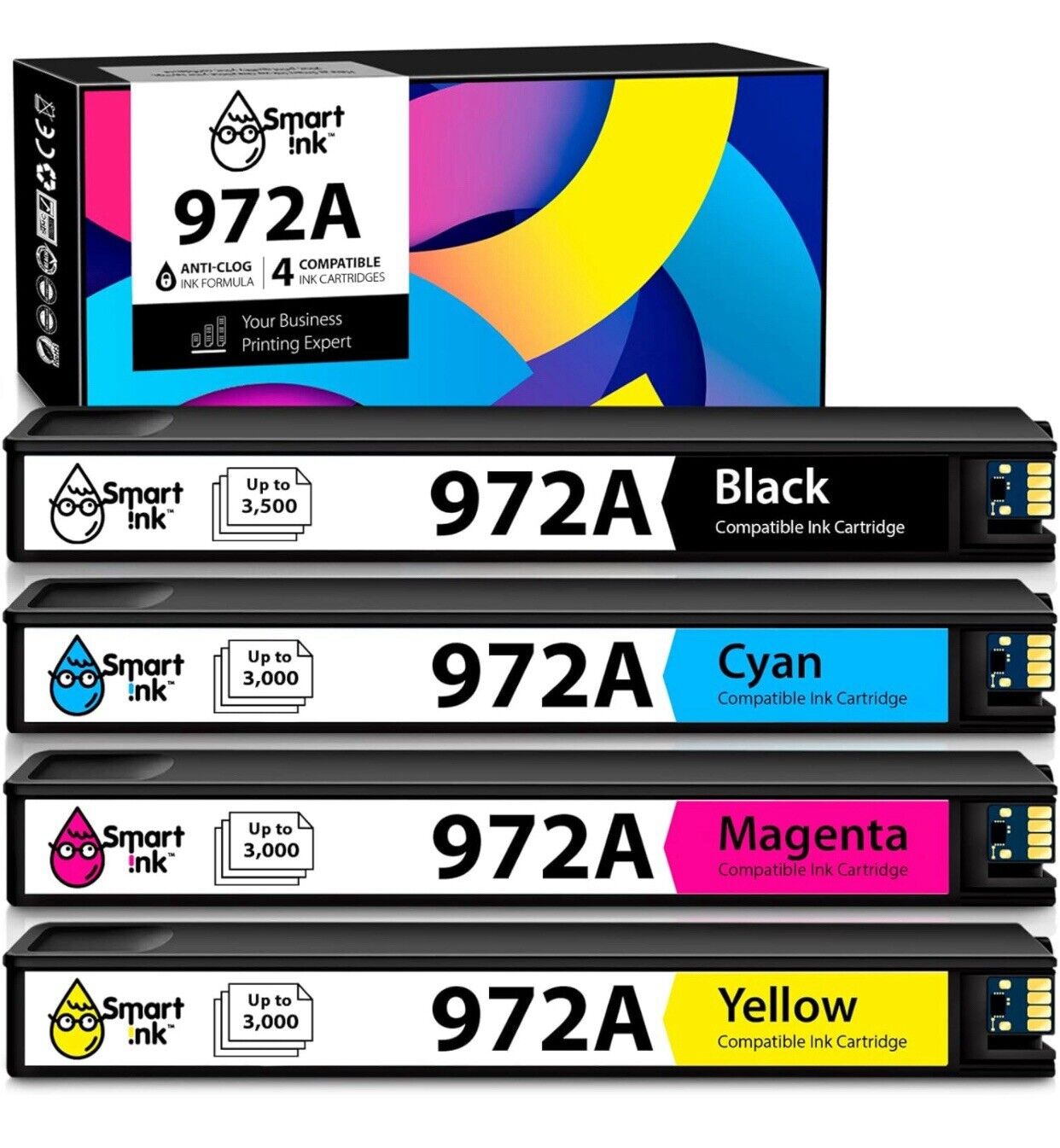 Smart Ink Compatible Ink Cartridge Replacement for HP 972A 972 (4 Pack Combo