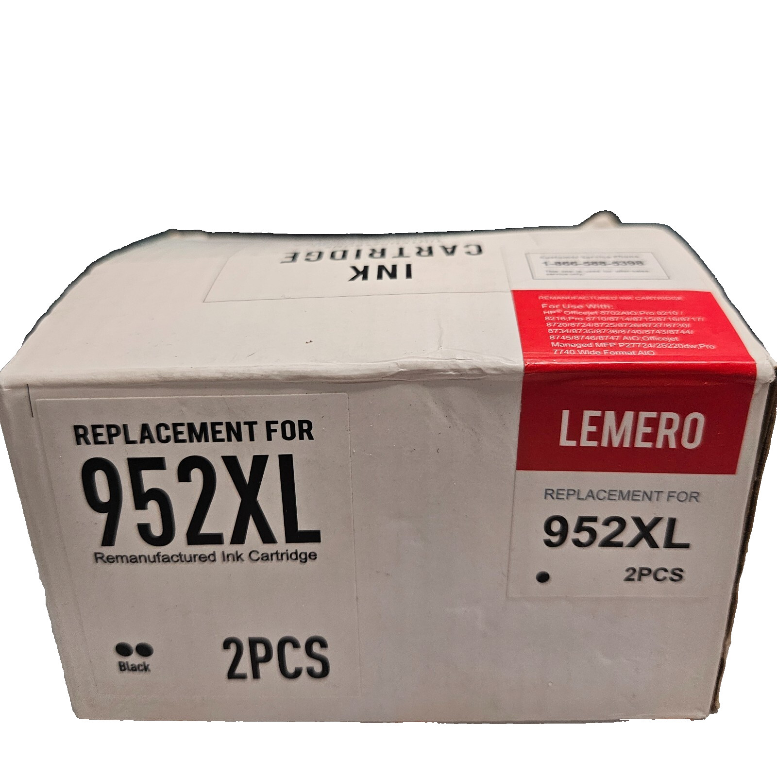 LEMERO 952XL Black Ink Cartridges for HP OfficeJet Models Below, 2 Pk Unopened