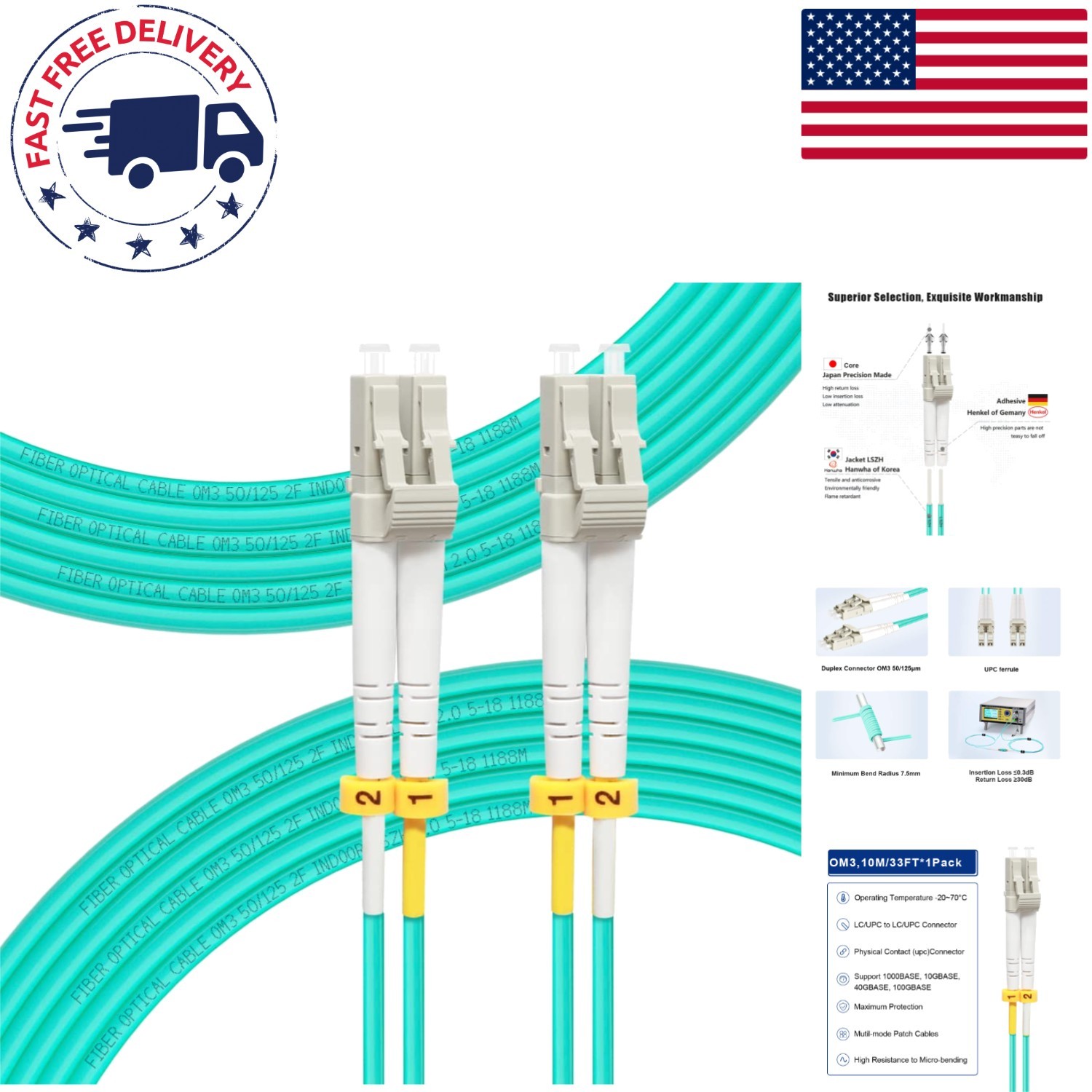 Durable 10M OM3 Fiber Cable – Great for Tight Spaces and Network Performance