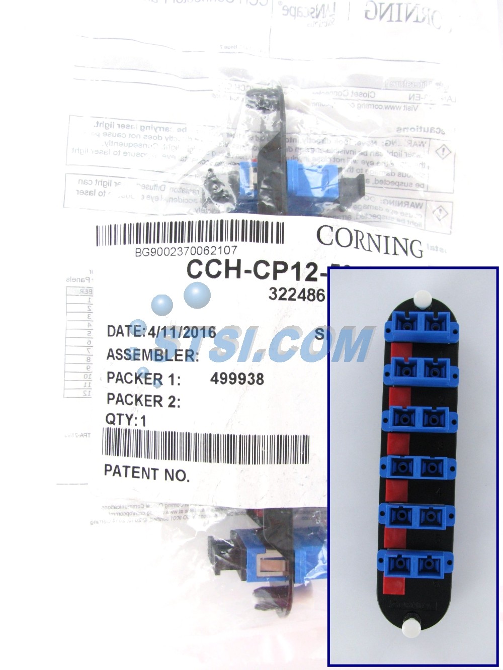 Corning CCH-CP12-59 Patch Panel, 6 SC Duplex OS2 Singlemode Adapters ~STSI