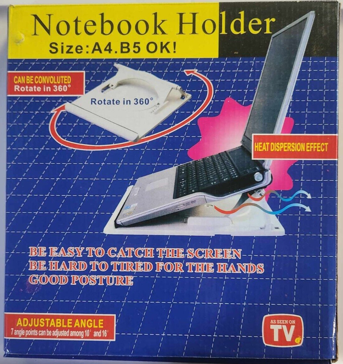 Notebook Holder Adjustable Angle 10" To 16" Size A4. B5 Rotate 360*