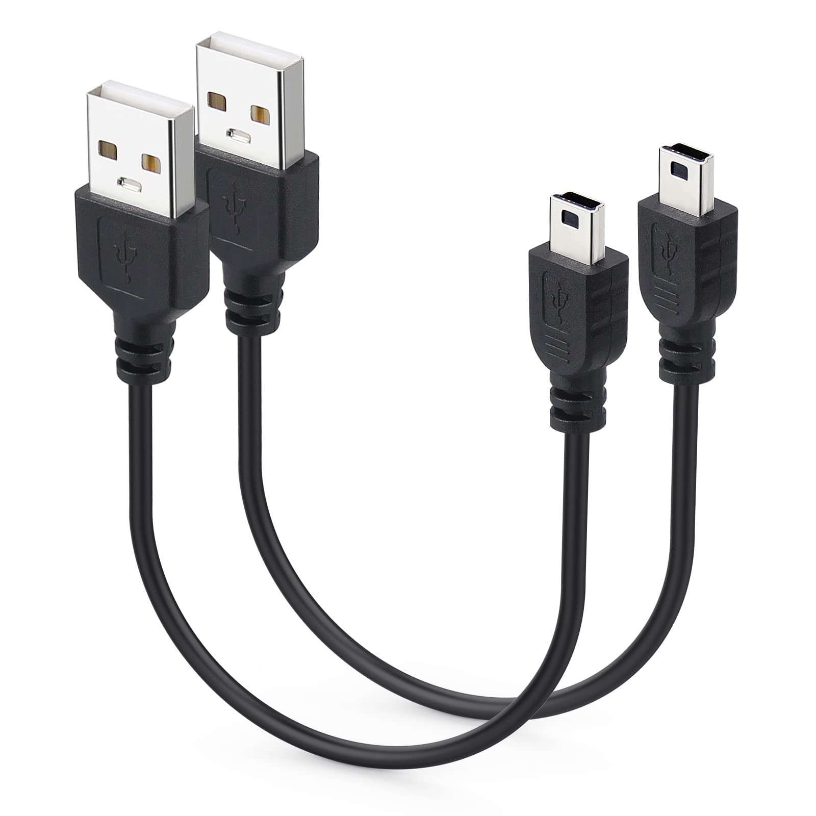 Smays 1ft Mini USB Cable 2-Pack, Short 2.0 to 5 1 Feet Black