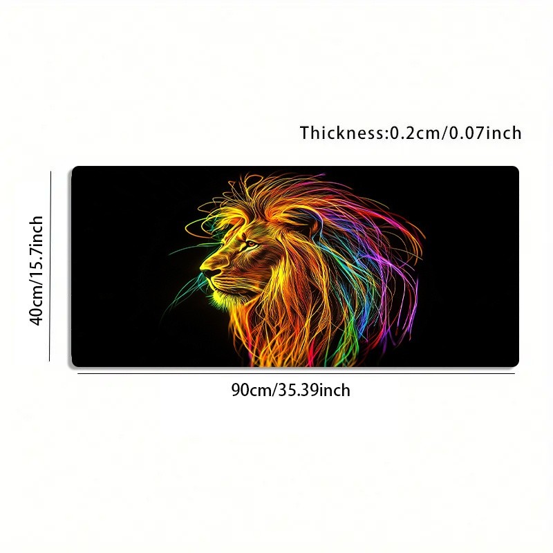 A Large Gaming Mouse Pad Featuring a Lion'S Head Design Made of Neon Lines, wi
