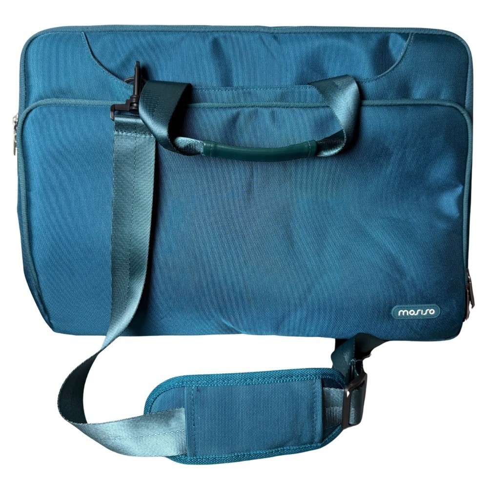 Mosiso 360 Protective Laptop Shoulder Bag Trolly Belt Teal Green Fleece Lined 