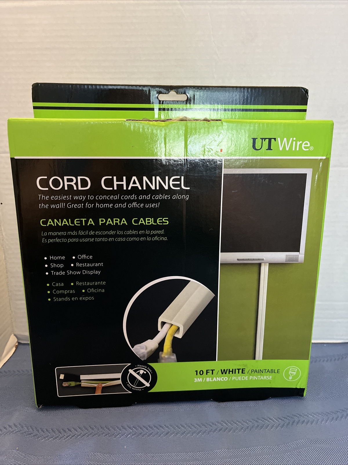 UT WIRE 10 FT WHITE PAINTABLE CORD CHANNEL HASSLE FREE CONCEALER HOME/BUSINESS