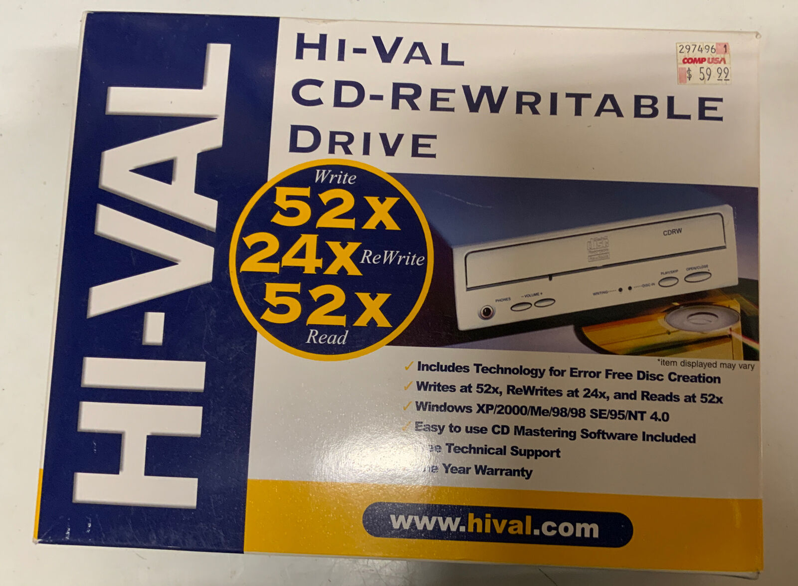 HI-VAL CD-Rewritable Drive 52X Write 24x ReWrite 52x  Read