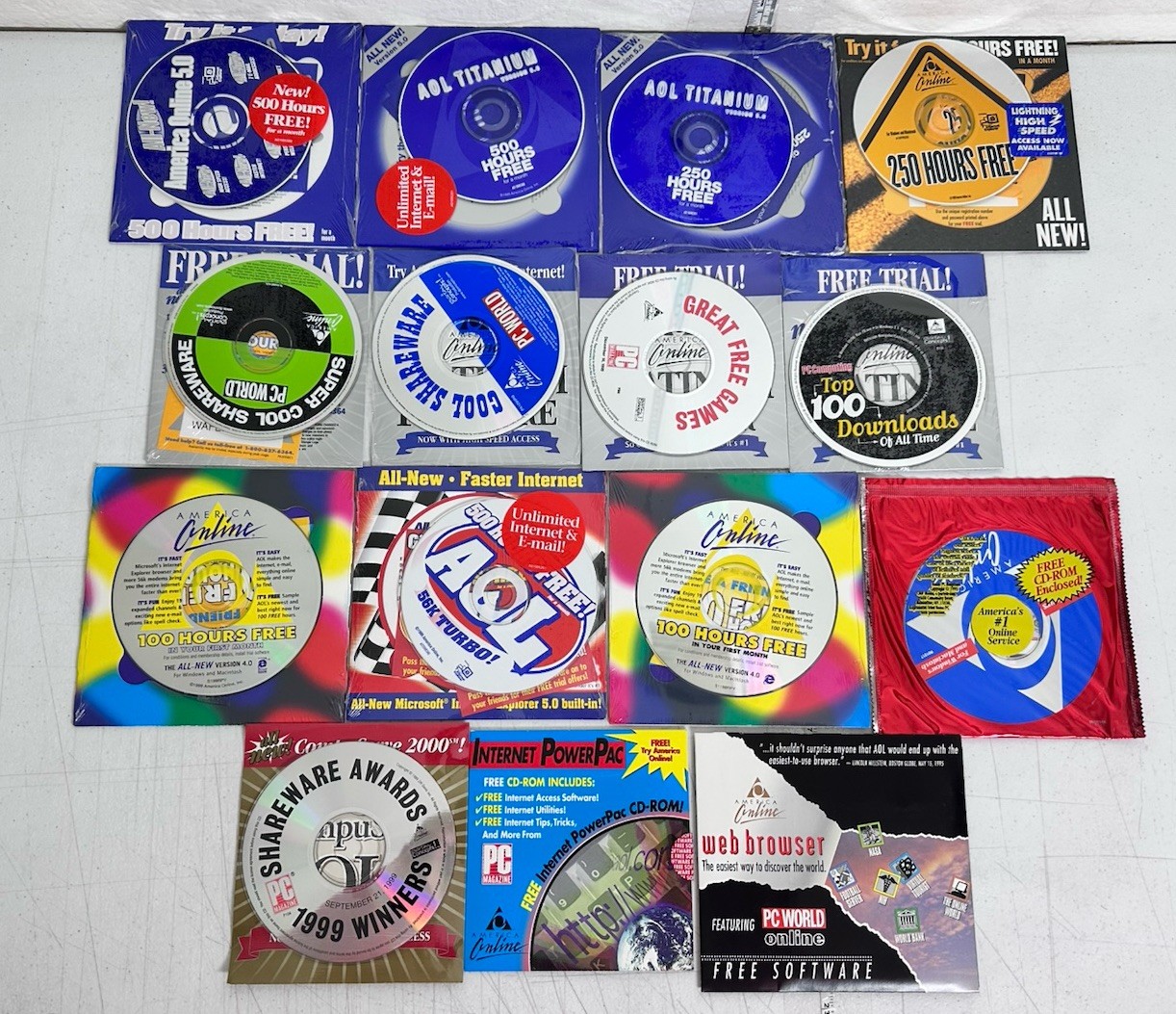 LOT 15x New Sealed AOL CD-ROM Internet Access Discs Titanium 5.0 500 Hours FREE