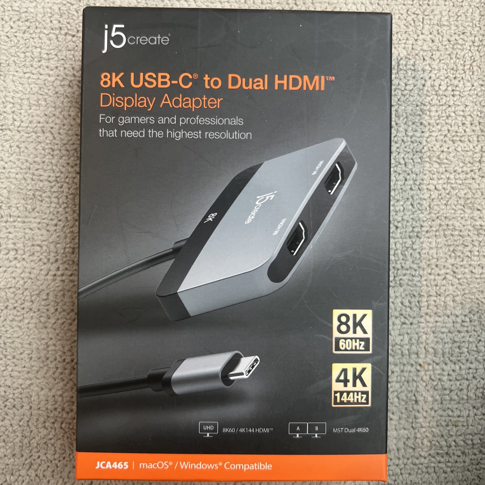 J5Create JCA465 8K USB-C to Dual HDMI Display Adapter, For macOS or Windows
