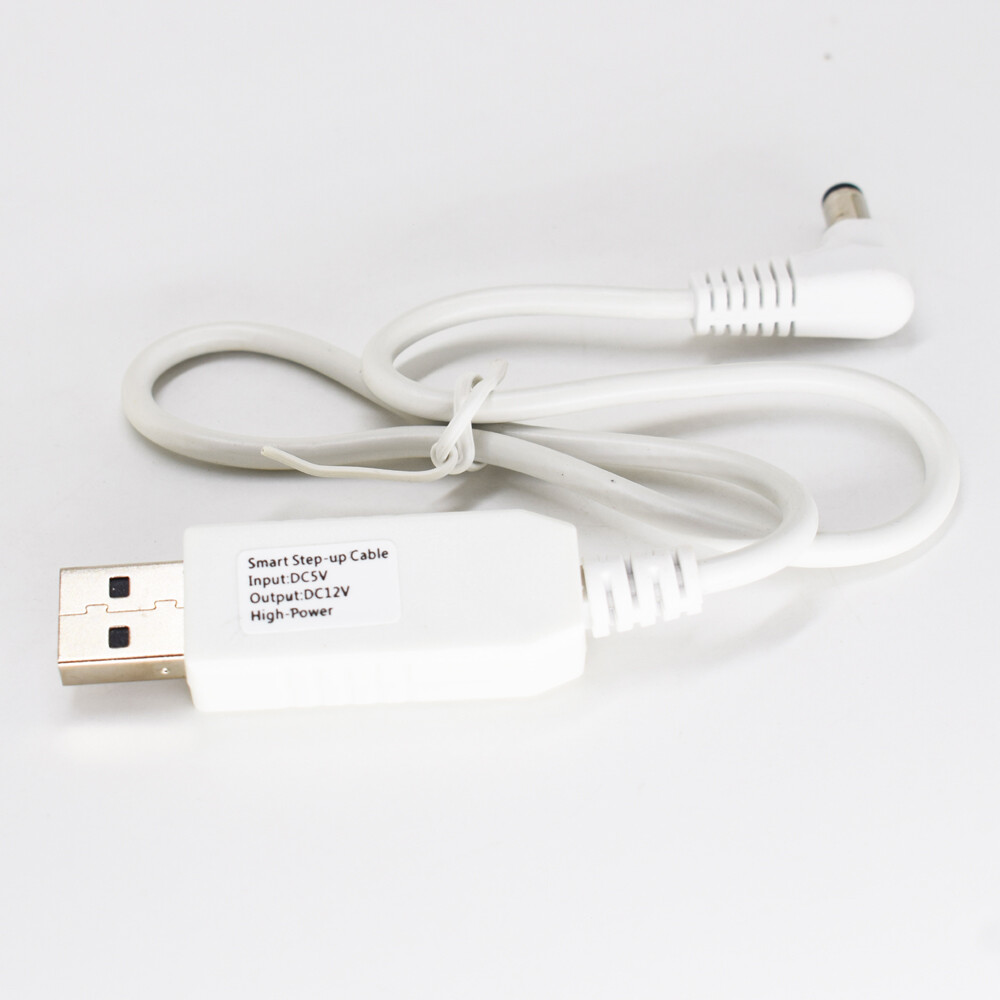 1pc White USB A Male 5V to 12V DC 5.5x2.1mm Male Right Angle Step-Up Cable 40cm