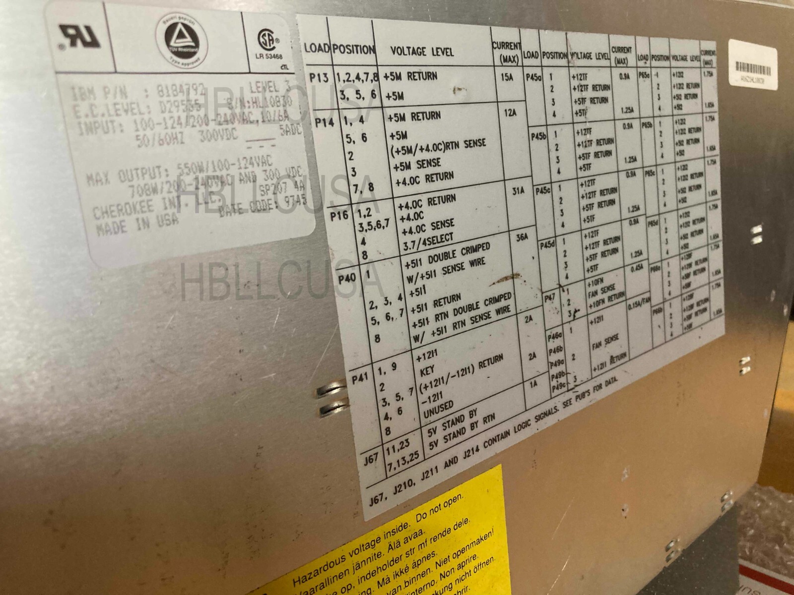 IBM 8184792 RS6000 RS/6000 Risc 6000 Power Supply 7013-590 550w / 700w Cherokee