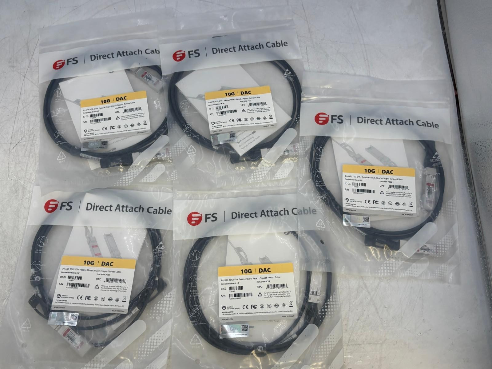 LOT OF 5 NEW FS SFPP-PC02 2m 10G SFP+ Passive Direct Attach Cable