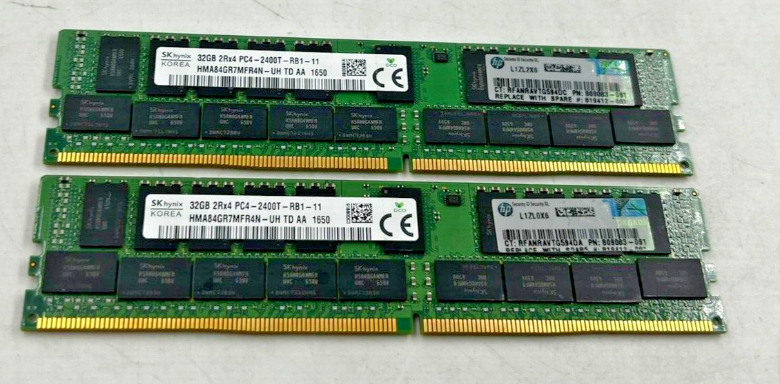 SERVER RAM -SK HYNIX LOT OF 2 32GB 2RX4 PC4 - 2400T HMA84GR7MFR4N-UH