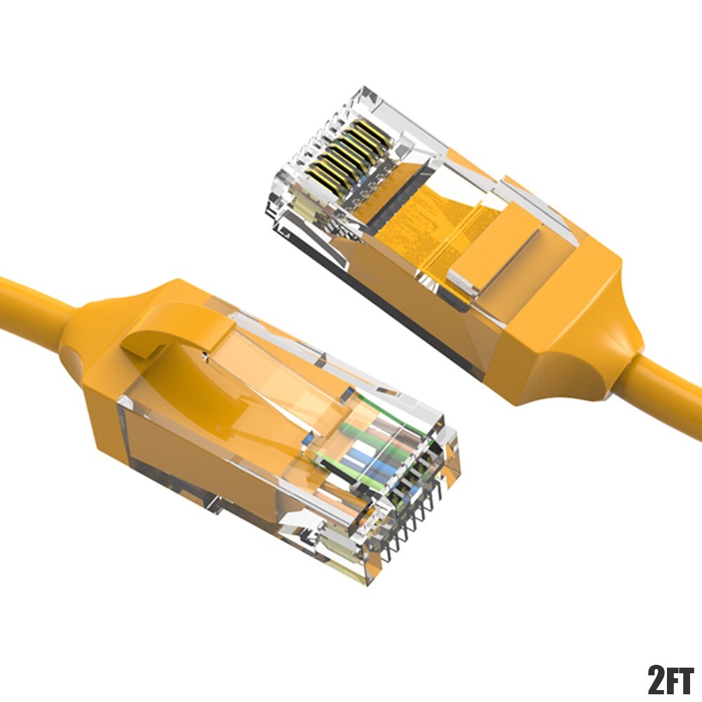 2FT CAT6 RJ45 Slim Ethernet LAN Network Patch Cable UTP Copper Wire 28AWG Yellow