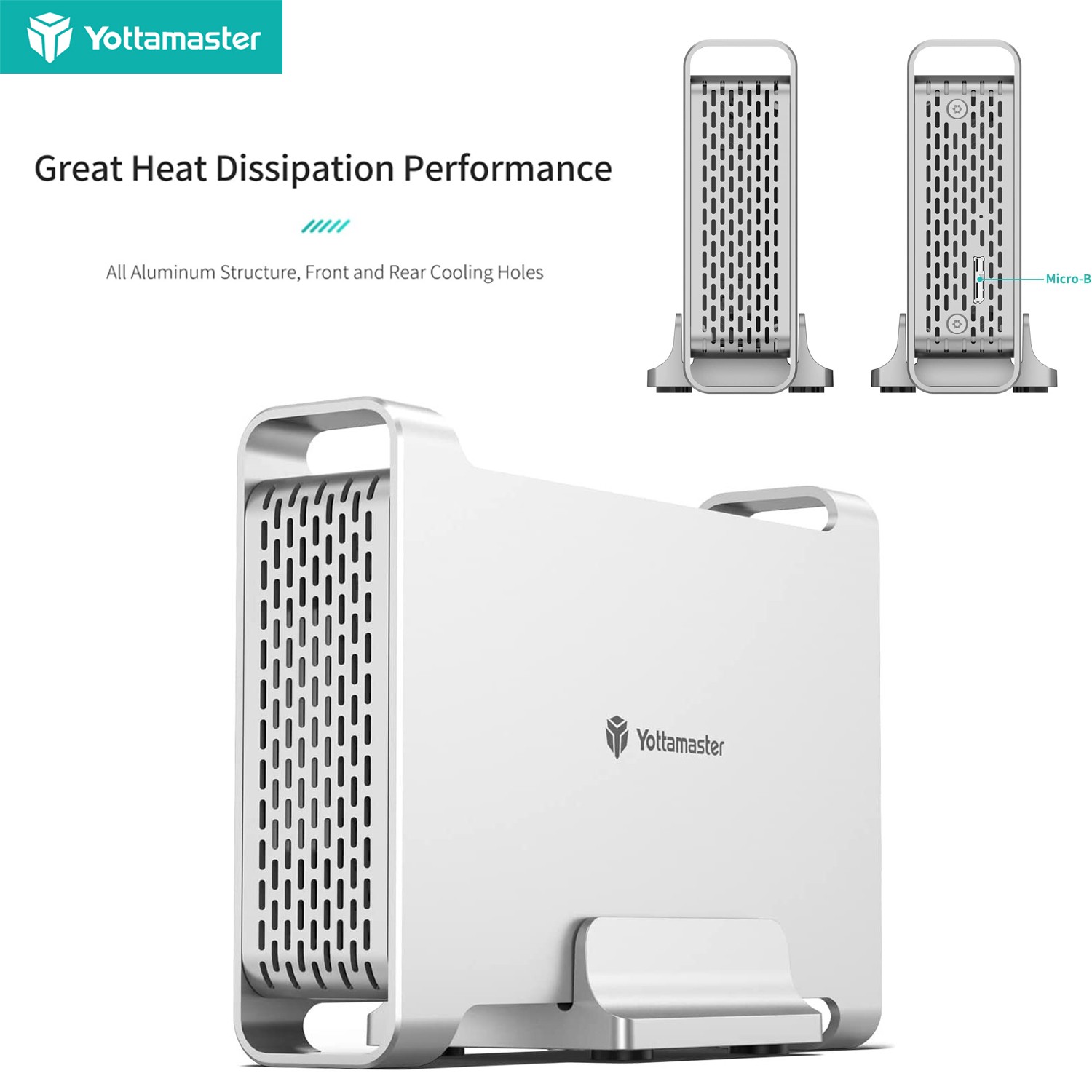 External Hard Drive Enclosure Silver 3.5" Inch USB 3.1 Type B Aluminum Shell