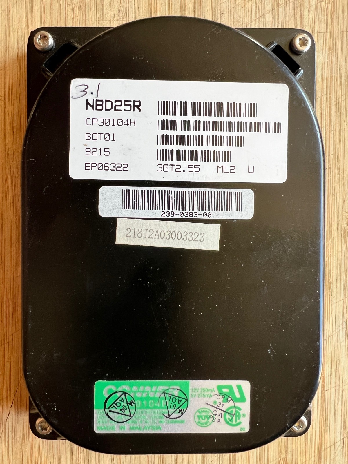 Conner CP30104H 120 MB, 3400 RPM, 3.5" Hard Drive (Windows 3.1?)