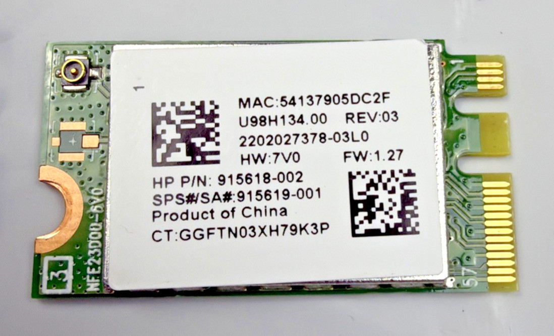RTL8723DE Laptop Wireless WIFI Bluetooth Card HP P/N 915618-002 SA# 915619-001