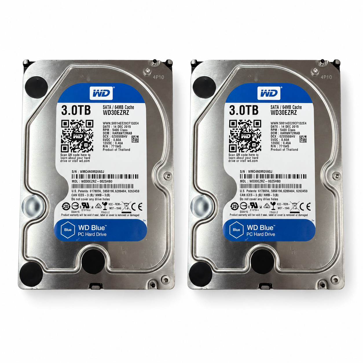 2-Pack WD Blue 3TB 5400RPM SATA 3.5in HDD Hard Drives Open Box