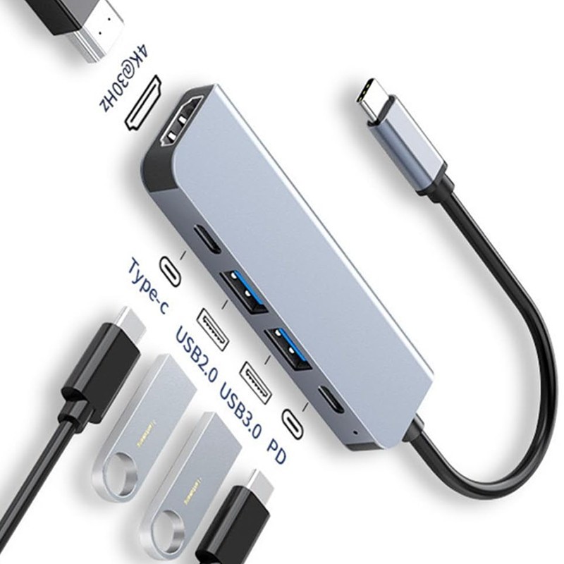 USB-C Hub 7-in-1 4K HDMI USB 3.0 PD Docking Station Laptop Tablet Phone Adapter