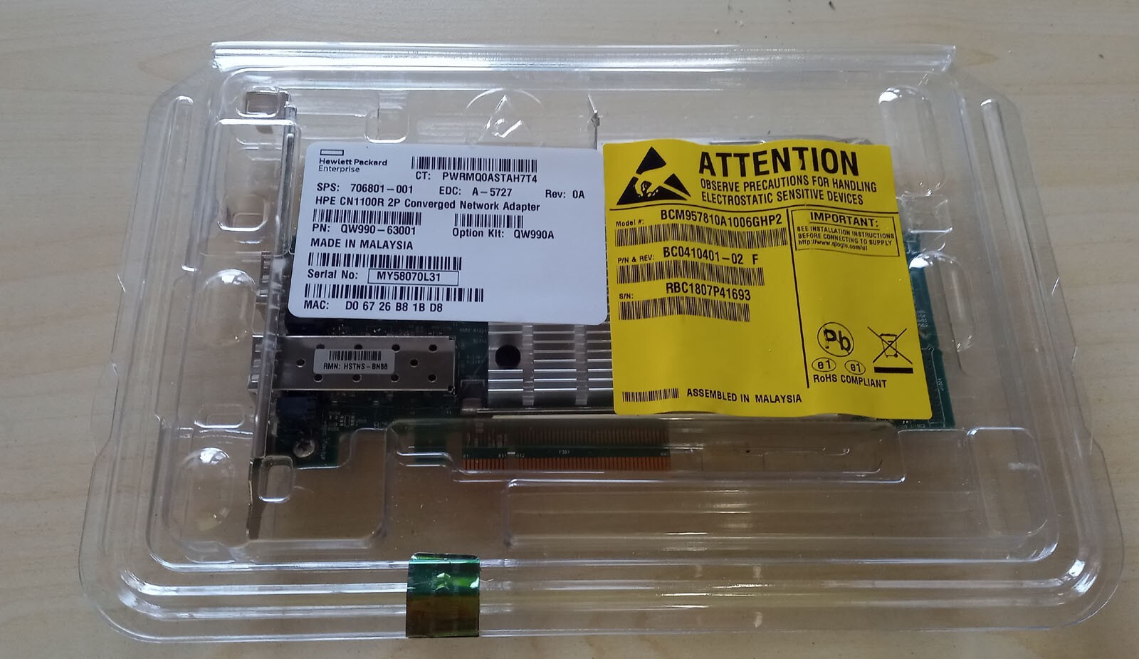 New HPE 10Gb CN1100R QW990A StoreFabric 2P Converged Network Adapter  706801-001