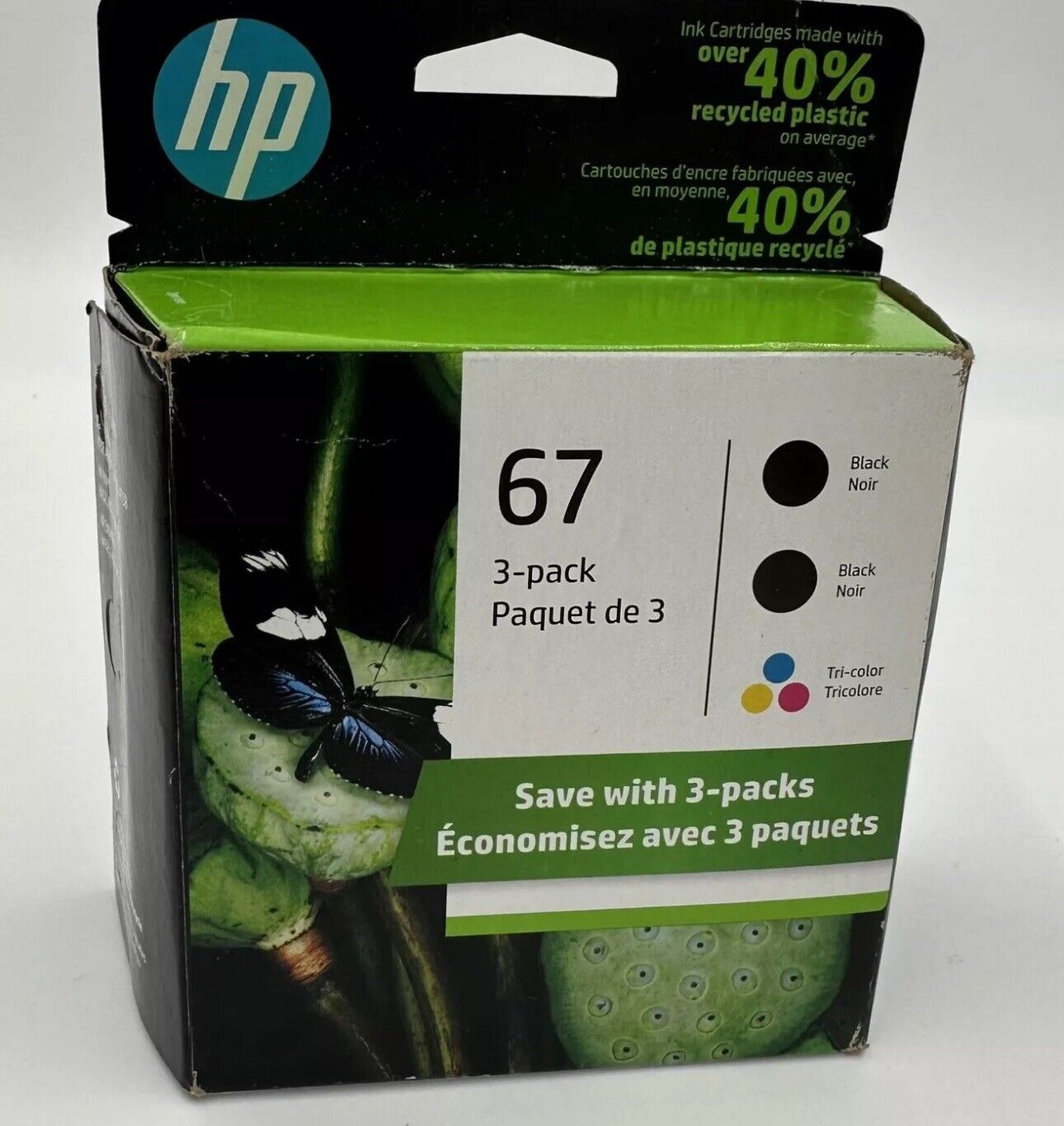 HP 67 3 PACK 2 BLACK 1 Tri-color Ink Cartridge - Expired Jan 2023