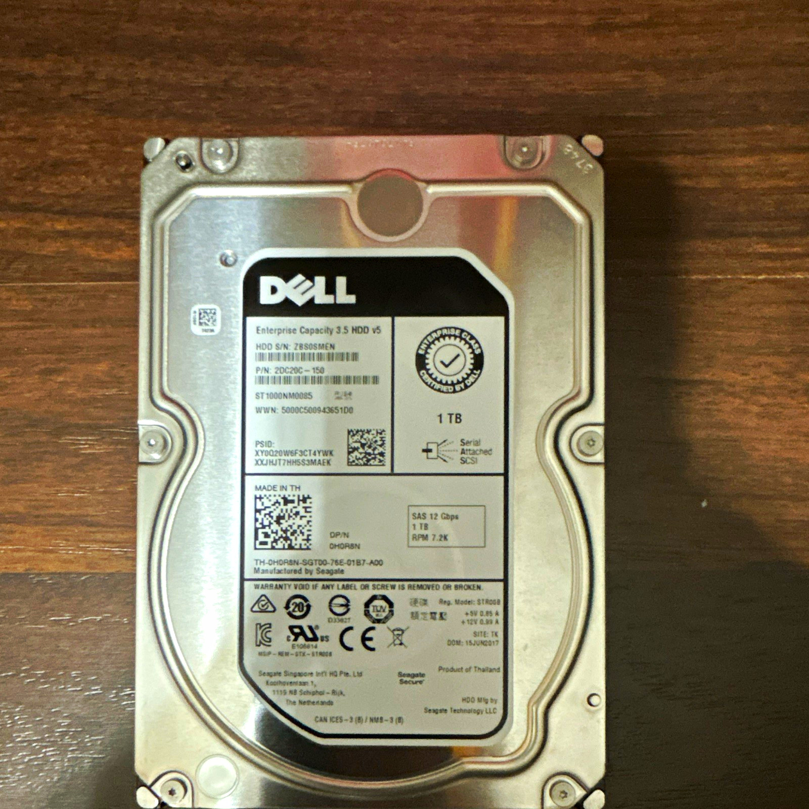 Dell Enterprise Capacity 1TB 3.5" SAS 12Gb/s 7200RPM 128MB SED HDD