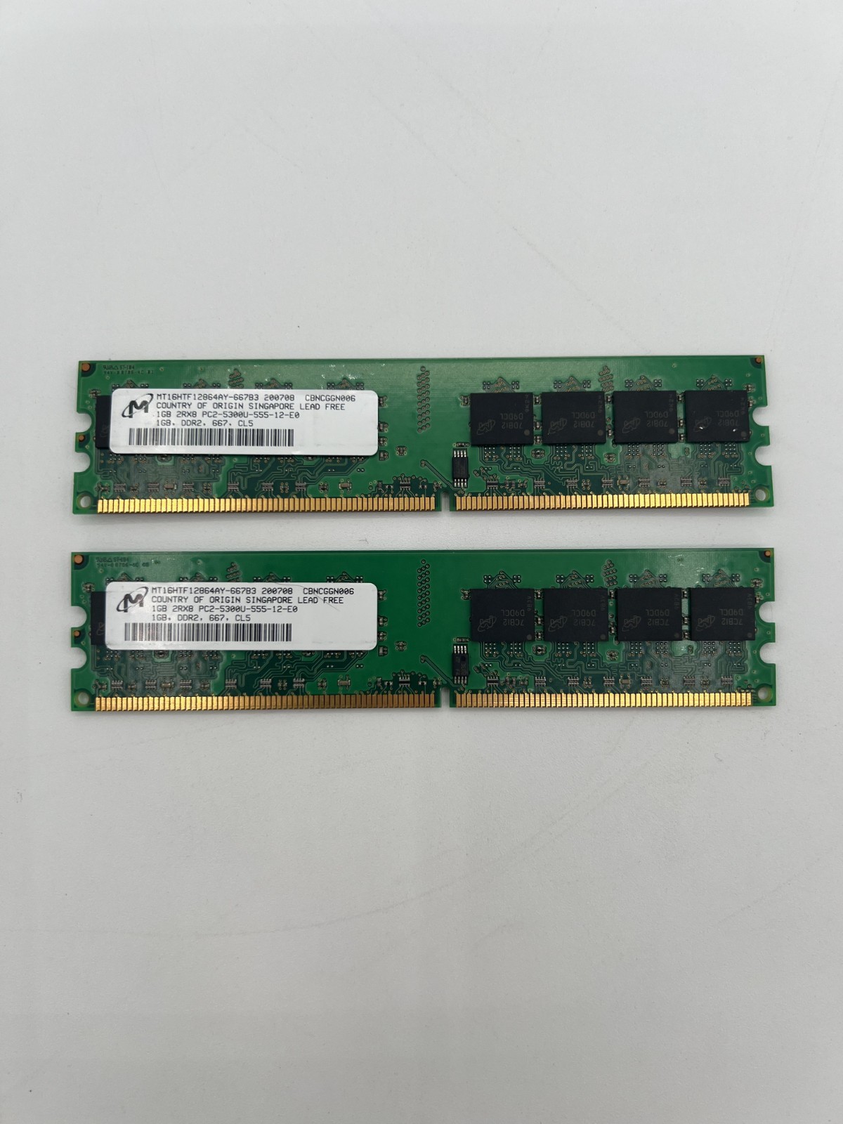 MICRON 2GB MEMORY RAM 2 x 1GB 2Rx8 PC2-5300U-555-12-E0 MT16HTF25664AY-667B3