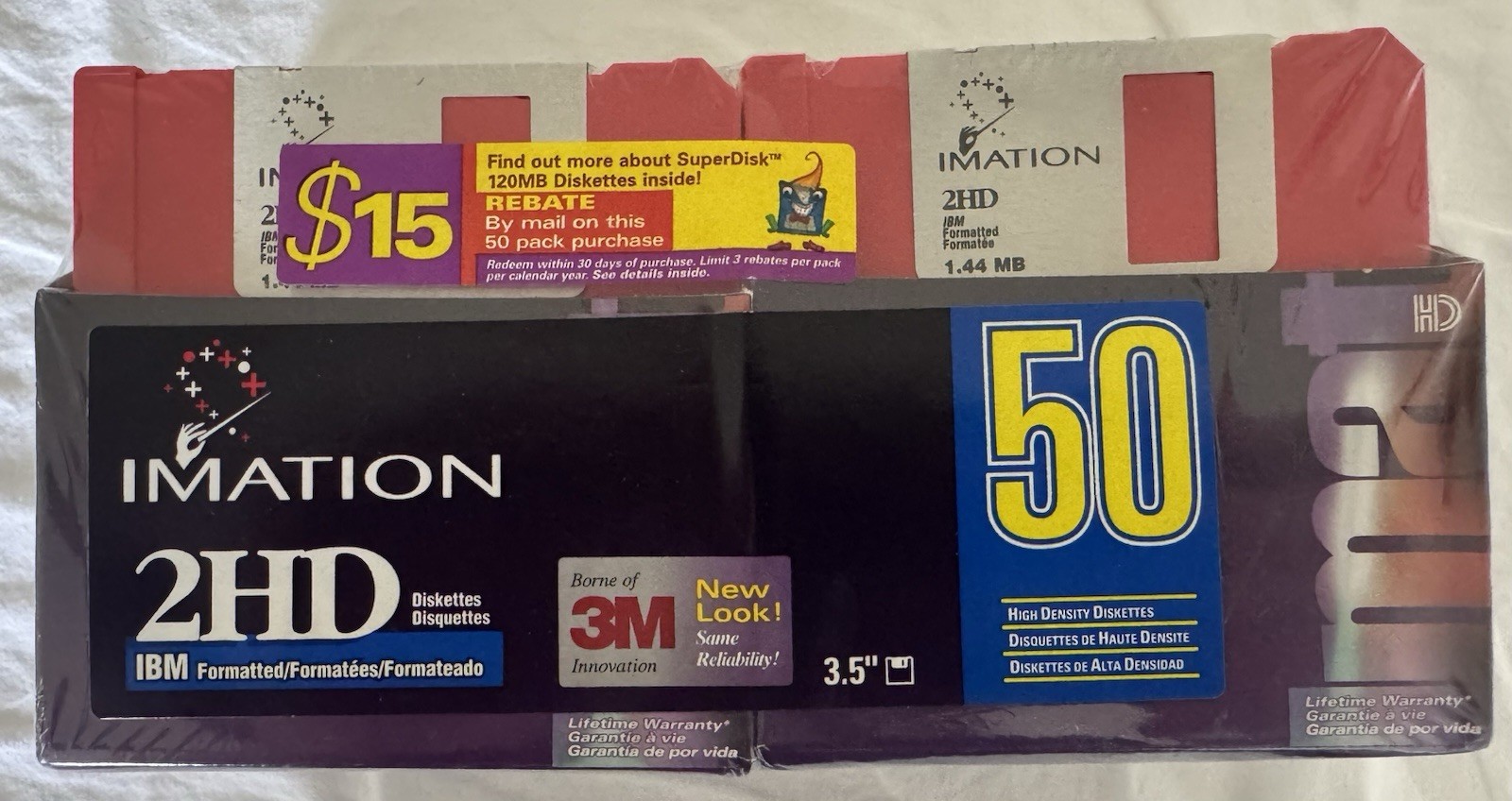 Imation 3.5 Inch IBM Formatted 2HD 1.44MB Diskettes 50-Pack Rainbow