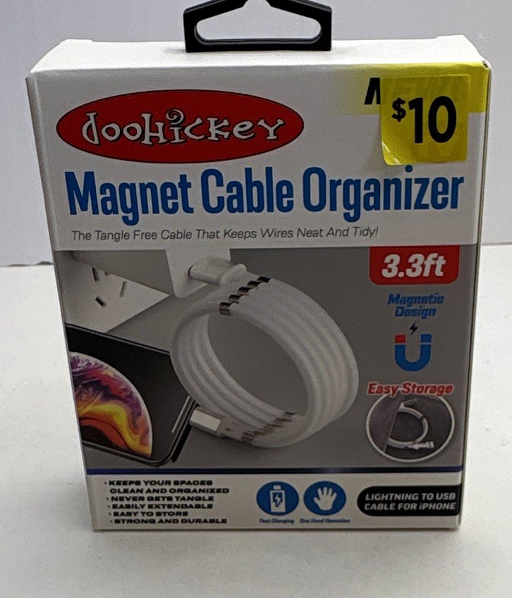 Doohickey Magnetic Cable Organizer, White, Easy Storage, Strong Durable