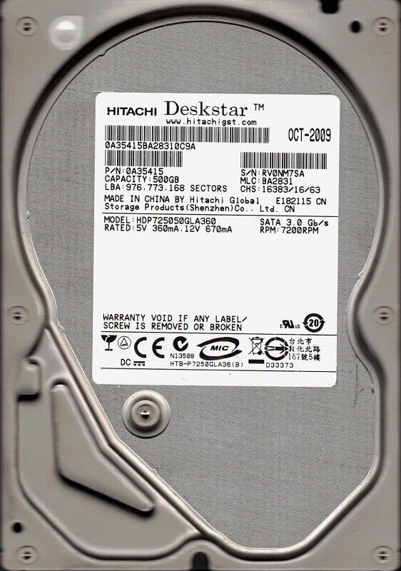 Hitachi 0A35415 Deskstar 3.5 500GB HDD SATA3 HDP725050GLA360